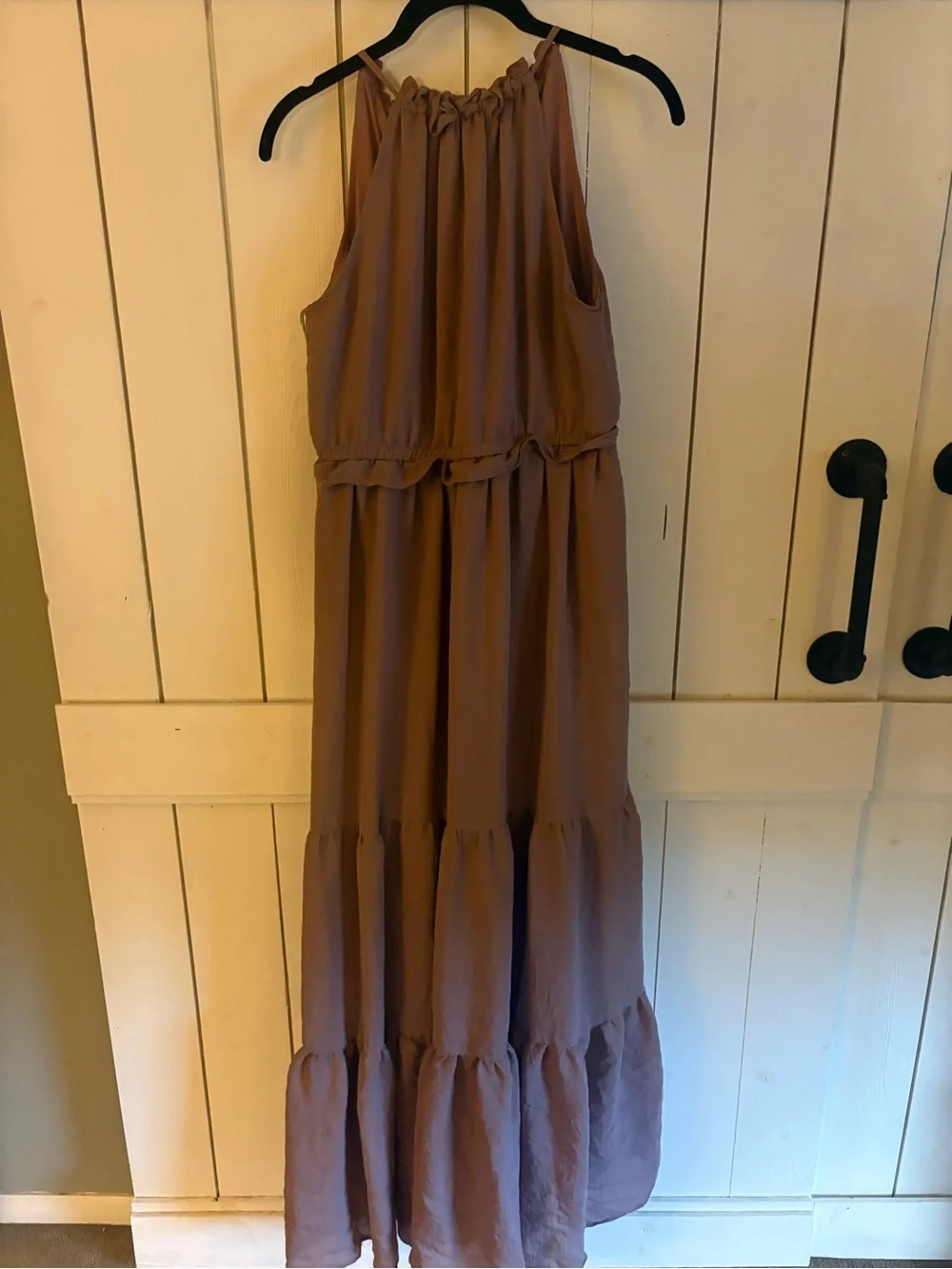 Women’s Maxi Dress - Taupe Halter Tiered Maxi - Picture 5 of 5